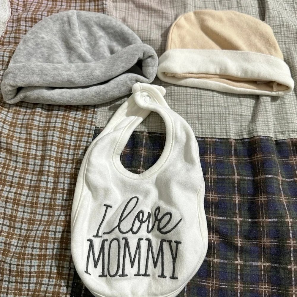 Baby Boy Beanies and Bib